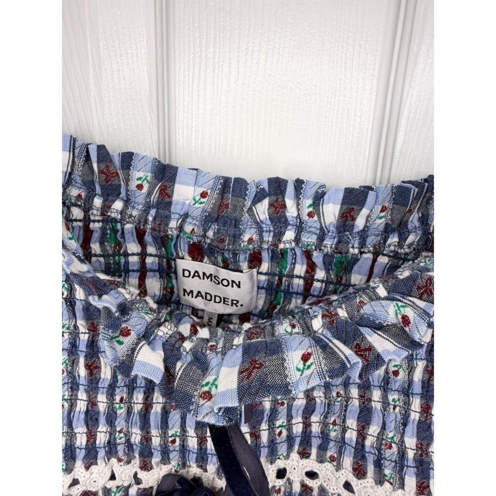 Damson Madder Blue Gingham Rose Smocked Ruffle Cami Top Size UK 16 / US 12 NWT - Picture 5 of 10